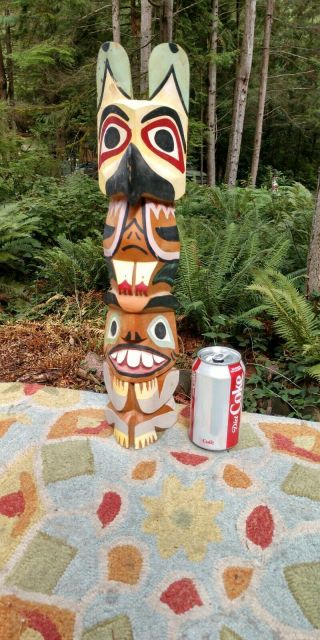 Vintage 1930s 40s Pacific Northwest Hand Carved Painted Totem Pole 18.  25 "
