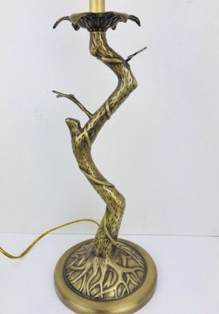 Vintage Brass Table Lamp Tree Branch Vine With Lamp Shade Mid Century