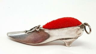 Vintage Rare Signed Reo 925 Sterling Silver Shoe Red Pin Cushion Pendant.