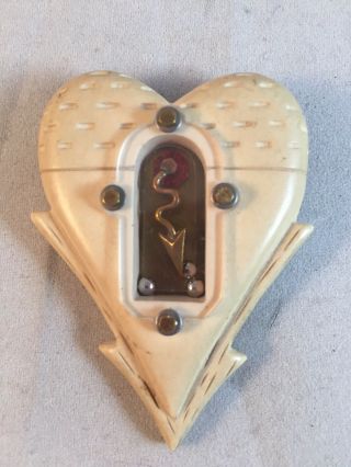 Vintage Thomas Mann Techno - Romantic Unique Heart Shaped Brooch Pin Hallmarked
