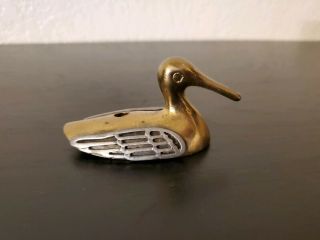 Vintage Solid Metal Duck Figurine Small Paperweight,  Gold And Silver Tone Colord