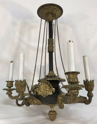 Antique French Bronze Brass Empire Style 6 Arm Lights Chandelier Imperial Eagles