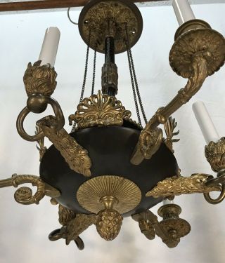 Antique French Bronze Brass Empire Style 6 Arm Lights Chandelier Imperial Eagles 3