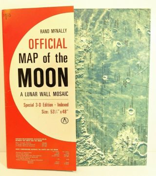 Large Vintage Rand Mcnally Official Map Of The Moon W/ Cover 3 - D Indexed