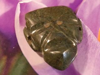 ANCIENT PRE - COLUMBIAN MESOAMER GREEN JADEITE FACE BEAD MEZCALA 57 BY 48 BY 16.  4 2