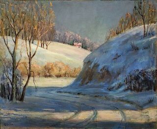 Vintage Orig Oil Painting Winter Landscape Signed G.  Liles