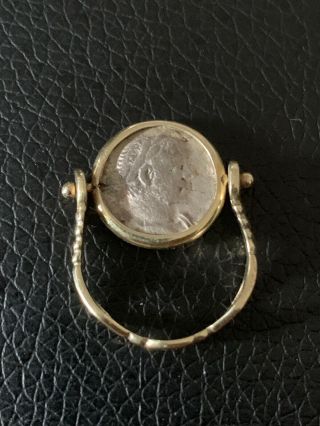 Real Silver King Holding Trophy Coin Solid Gold Flip Ring