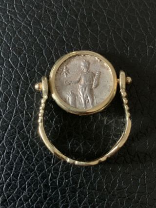 REAL SILVER King Holding Trophy COIN Solid Gold Flip Ring 2