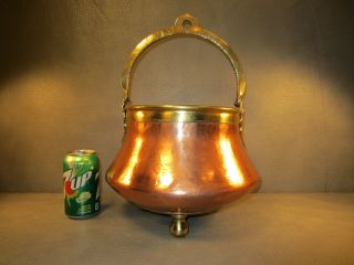 Enormous Vintage Antique Copper Kettle Pot Planter Cauldron Decor Brass Handle