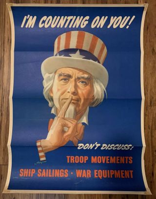 Wwii Ww2 War Propaganda Poster - Government Uncle Sam - I’m Counting On You 1943