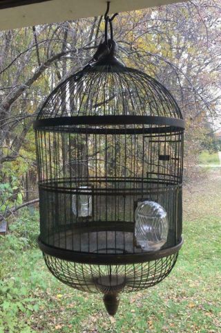 Antique Vintage Hendryx Brass Bird Cage Hanging Dome Birdcage Glass Dishes Cover