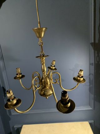 Fantastic French Vintage Antique Brass 5 Arm Ceiling Chandelier Mid Century