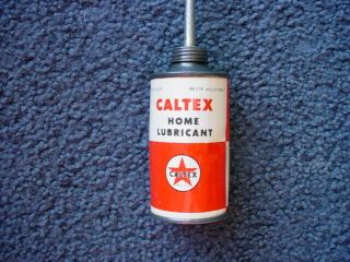 Vintage Caltex Home Lubricant Handy Gun Reel Oiler Lead Top Oil Tin Can Texaco