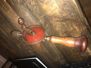 Antique Vintage Hand Crank Wood Wooden Handle Wards Master Quality 12” Drill 2