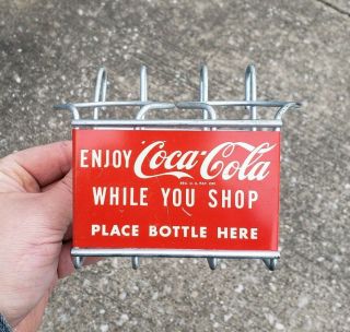 Vintage Coca Cola Shopping Cart Bottle Holder Sign Nos Enjoy Coke While You Shop