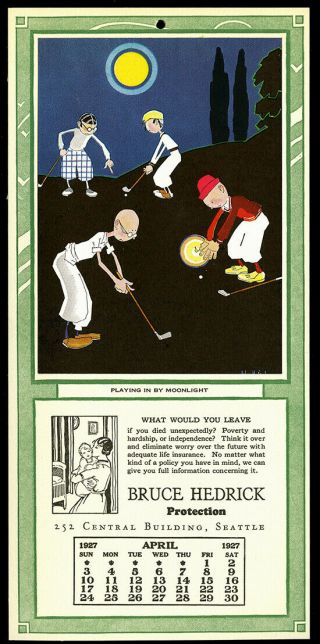 Scarce 1927 Brown & Bigelow Company Archives John Held Jr.  Golfing Calendar Adv.