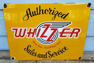 Large 1952 Whizzer Porcelain Motor Bike Motorcycle Dealership Sales Service Sign