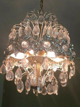 Vintage Crystal Chandeliers Ceiling Lamp.  Set Of 2.  1970s