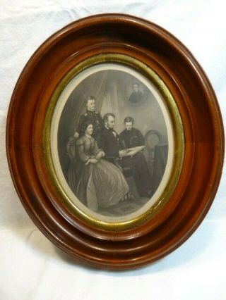 Wood Oval Framed Portrait Of Abraham Lincoln And Family