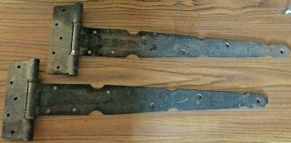 Barn Door Strap Hinges Forged Steel 27 " Long Square Holes Vintage Set Of 2