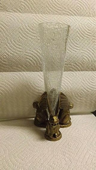 Brass Triple Gargoyle Holder And Crackle Vase