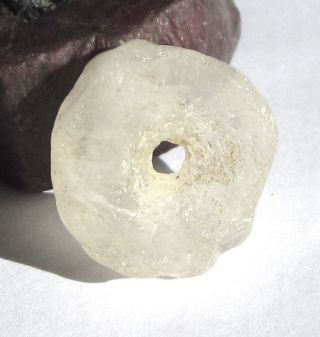 Rare Stunning Ancient Clear Crystal Rock Quartz Mali Disk Bead 8mm X 17mm
