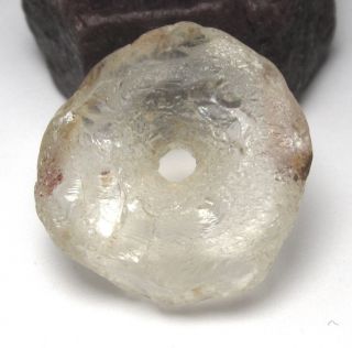 Rare Stunning Large Ancient Clear Crystal Rock Quartz Disk Bead 10mm X 24mm