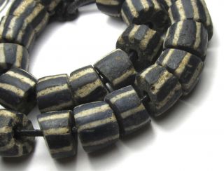 7 " Strand Of 27 Rare Well Worn Striped Ghana Sand Cast Glass Beads
