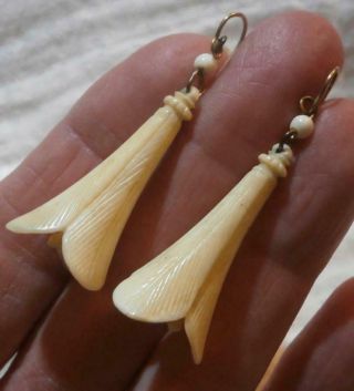 Lovely Antique French Carved 19thc Pendant Lilly Earrings