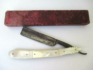 Vintage Wade & Butcher Straight Razor With Mother Of Pearl Handle & Box