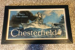 Ww Ii Era Chesterfield Cigarettes Us Navy Battleship Lithographed Poster 1940’s