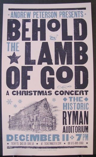 Andrew Peterson Lamb Of God Ryman Nashville Hatch Show Print Poster Dec.  11,  2017