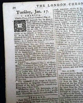 Early West Flordia Apalachicola River Land Re.  Creek Indians 1769 Old Newspaper