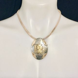 Fabulous Mexican Vintage Sterling Silver/18k Gold Necklace Pendant From 1960s