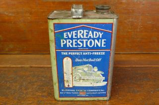 Vintage 1929 Eveready Prestone One Gallon Antifreeze Tin Metal Oil Can Ford A T
