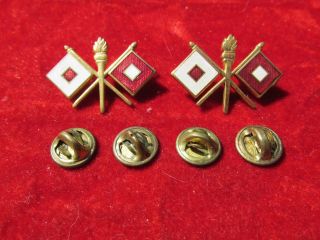 Ww 2 Us Army Signal Corps Officer Collar Insignia Pins Matching Set