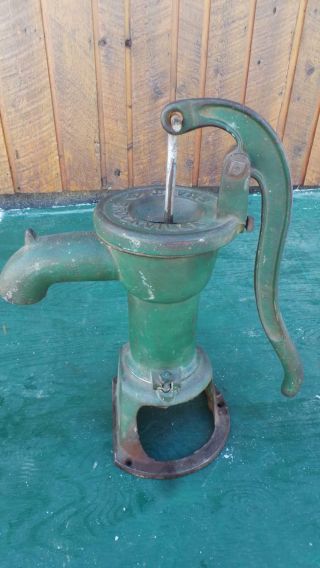 Vintage Cast Iron Hand Water Pump Has Green Finish Signed Smart Brockville