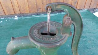 Vintage Cast Iron Hand WATER PUMP Has Green Finish Signed SMART BROCKVILLE 2