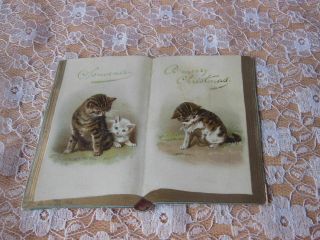 Victorian Christmas Card/cut - Out Book Shaped With Cats