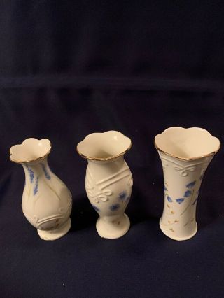 Classic Lenox Set Of 3 Floral Bud Vases 5 " Tall Porcelain White W/ Blue Flowers