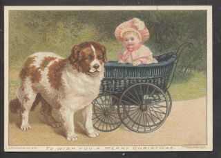 C8601 Victorian Xmas Card: Dog & Baby In Pram