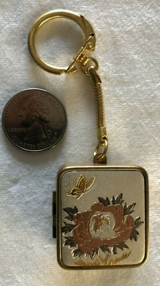 Vintage Sankyo Music Box Butterfly Flowers Keychain Key Ring 35601