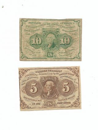 Set Of 2 U.  S.  Fractional Notes: 5 Cents,  10 Cent Notes 1860s Fine,  /vf