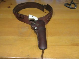 Vintage Heavy Harness Leather Gun Holster And Belt.