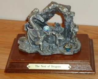 Myth & Magic The Nest Of Dragons Pewter W/crystals Figurine Tudor W/base
