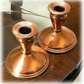 Pair 4 Inch Weighted Copper Candlesticks Candle Holders Coppercraft Guild Usa