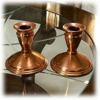 Pair 4 Inch Weighted Copper Candlesticks Candle Holders Coppercraft Guild USA 2