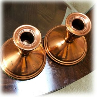Pair 4 Inch Weighted Copper Candlesticks Candle Holders Coppercraft Guild USA 3