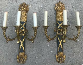 Vintage Brass Torch Flame 3 - Light Electric Wall Sconces