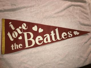 Vintage Concert Bought 1964 “i Love The Beatles” Red Felt Pennant